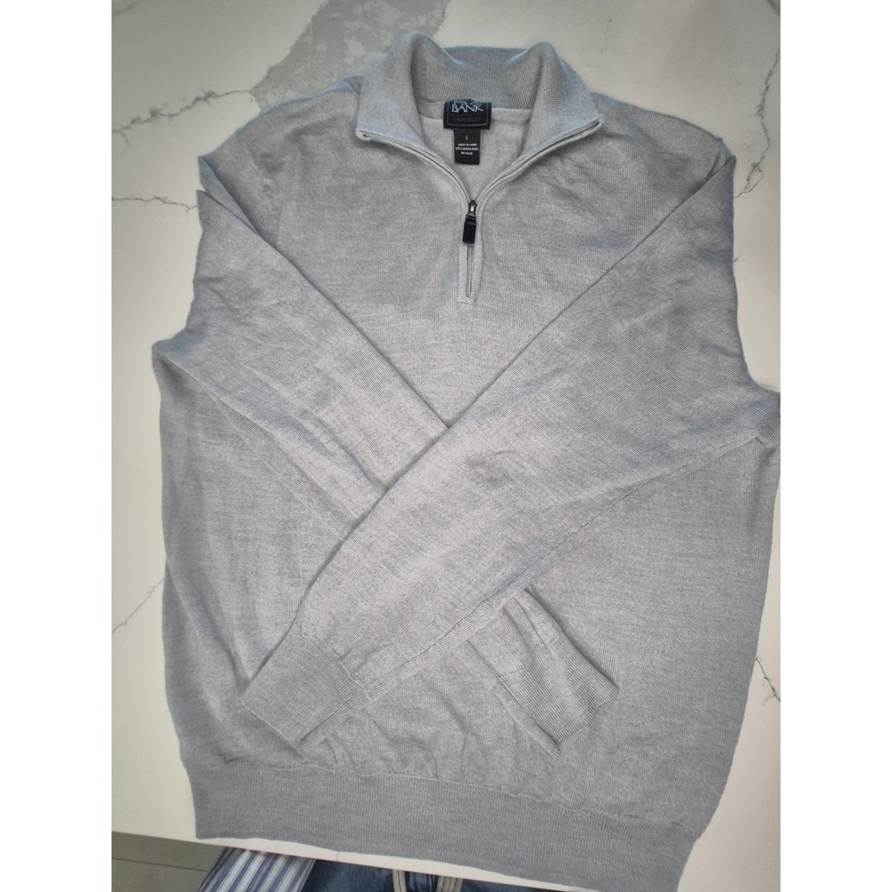 Jos. A. Bank Traveler Mens Large Gray 100%‎ Merino Wool Quarter Zip Sweater L